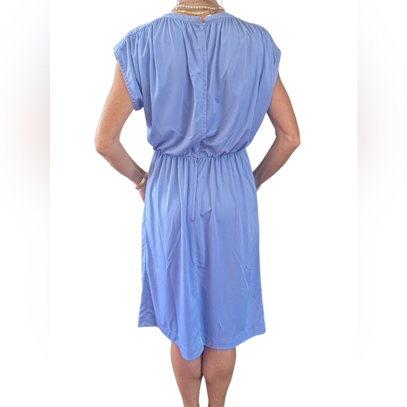 Vintage Joan Leslie Lavender Midi Dress Cap Sleeve Cinched Waist Retro 80s - Picture 11 of 14